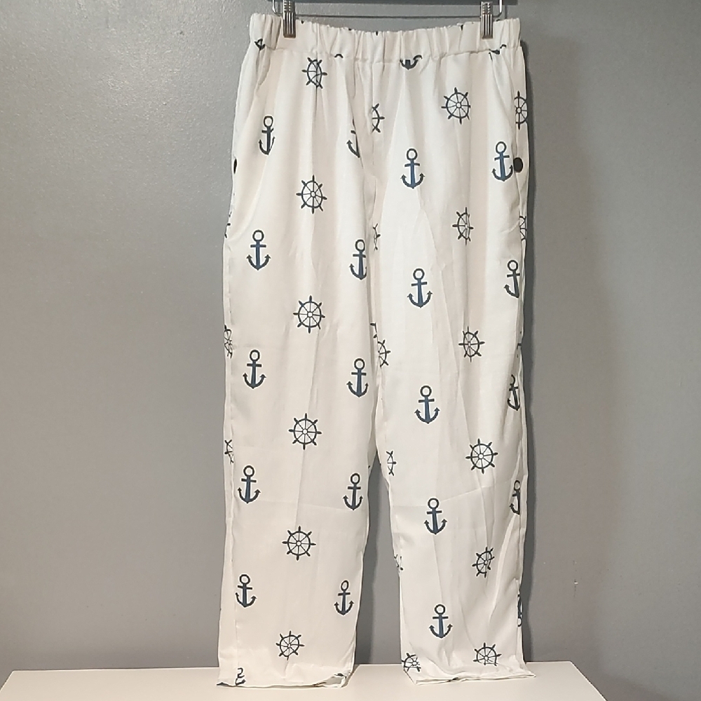 Nautical Print Women's White Sailor Pants - Picture 7 of 17